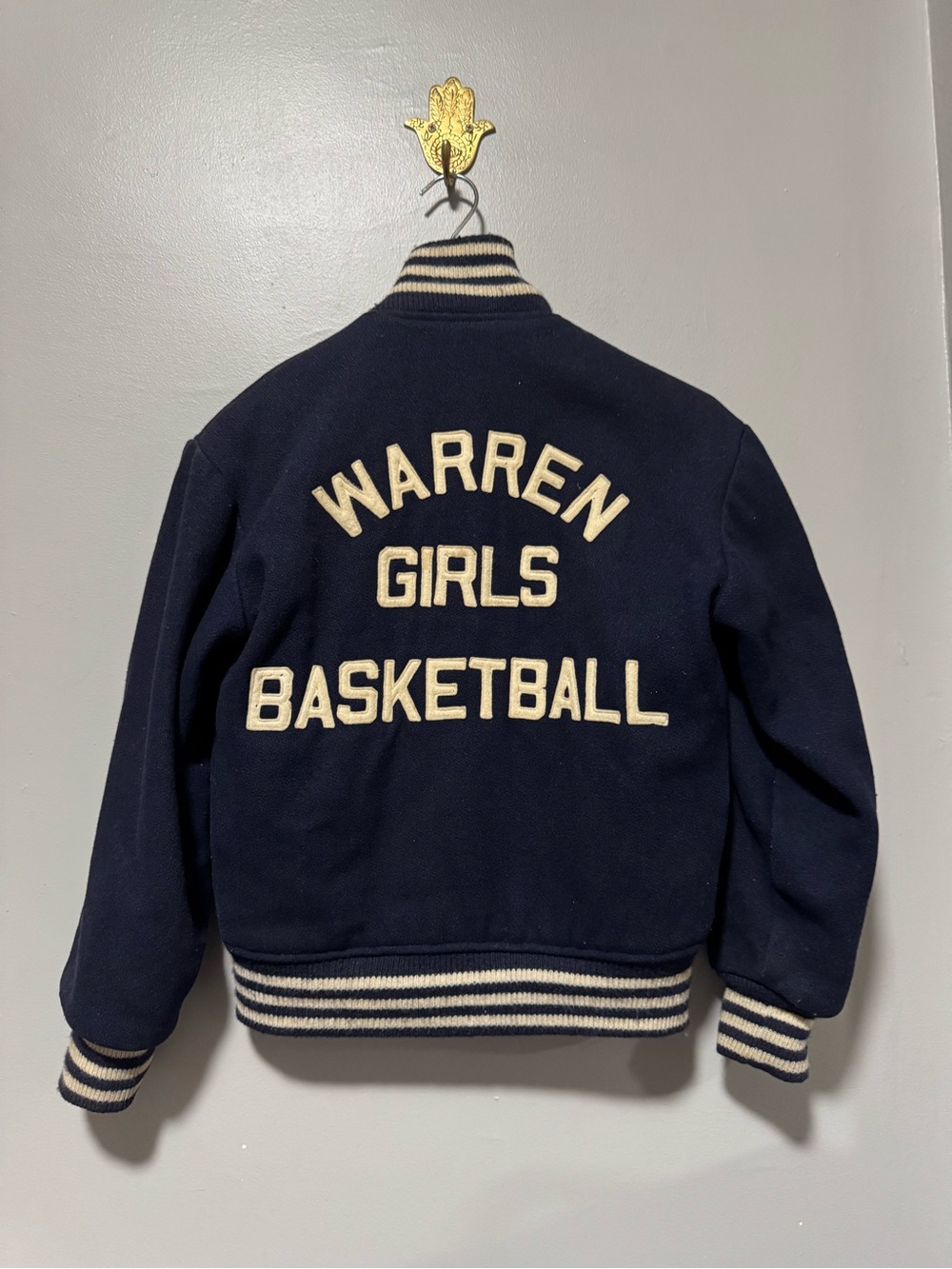 Navy 'Warren Girls Basketball' Varsity Letterman Jacket